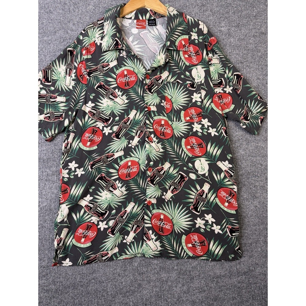 Coca Cola Hawaiian Shirt Mens Medium Button Up Tropical Coke‎ Print